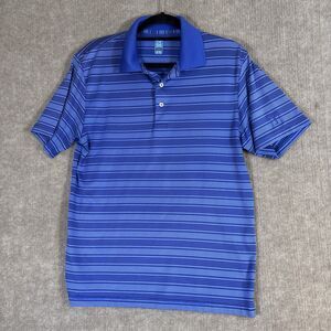 PGA Tour Polo Golf Shirt Men's M Blue Collar Short Sleeve‎ Striped Pullover